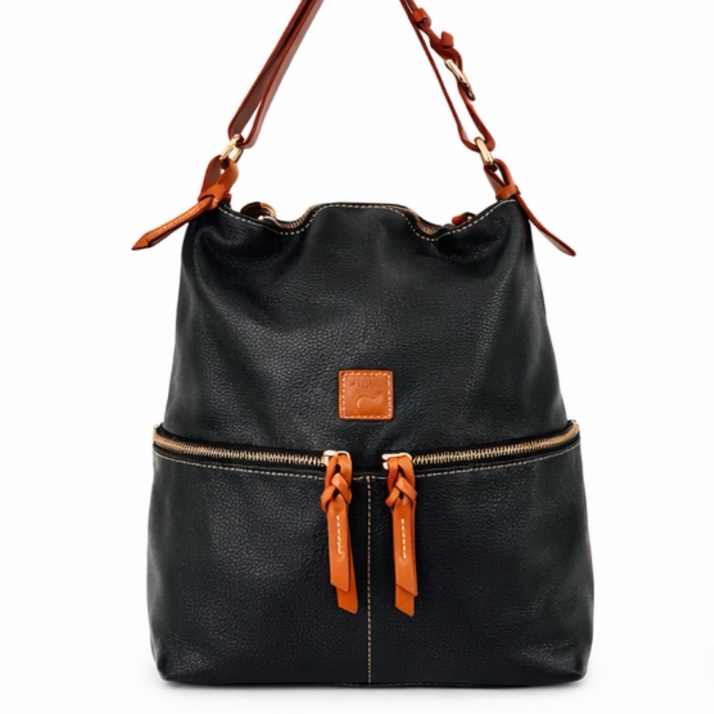 Dooney & Bourke Black Leather Hobo Bag Red Lining Large 13x15